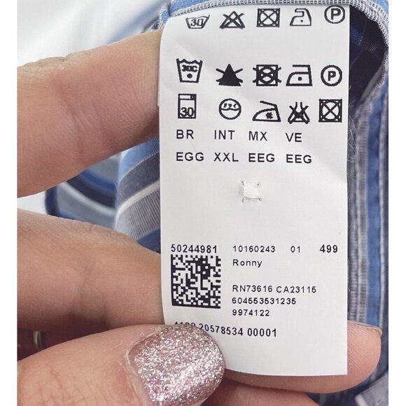 Hugo Boss Men’s Sz XXL Blue Vertical Striped Button Up Front Shirt 2XL Ronny - Picture 9 of 10